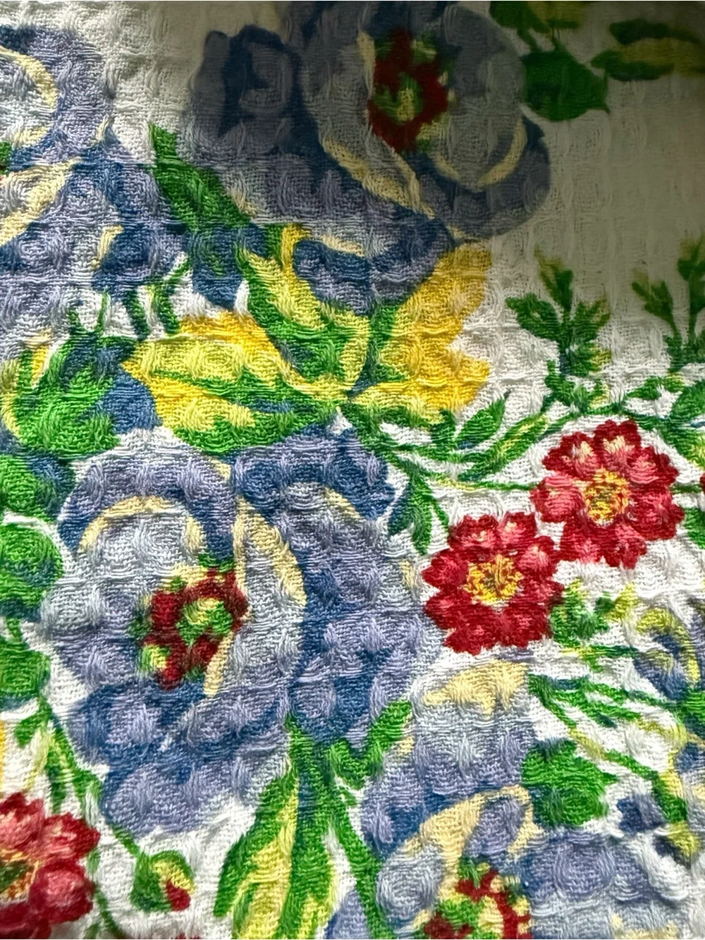 April Cornell Set of 3 Floral Tea Towels Blue Hydrangea Garden Waffle Cotton NWT
